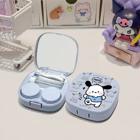 Cute Kitty Style Contact Lens Case with Mirror | Kawaii Travel Lens Box Kit with Tweezer, Applicator Stick, Solution Bottle & Left-Right Marking