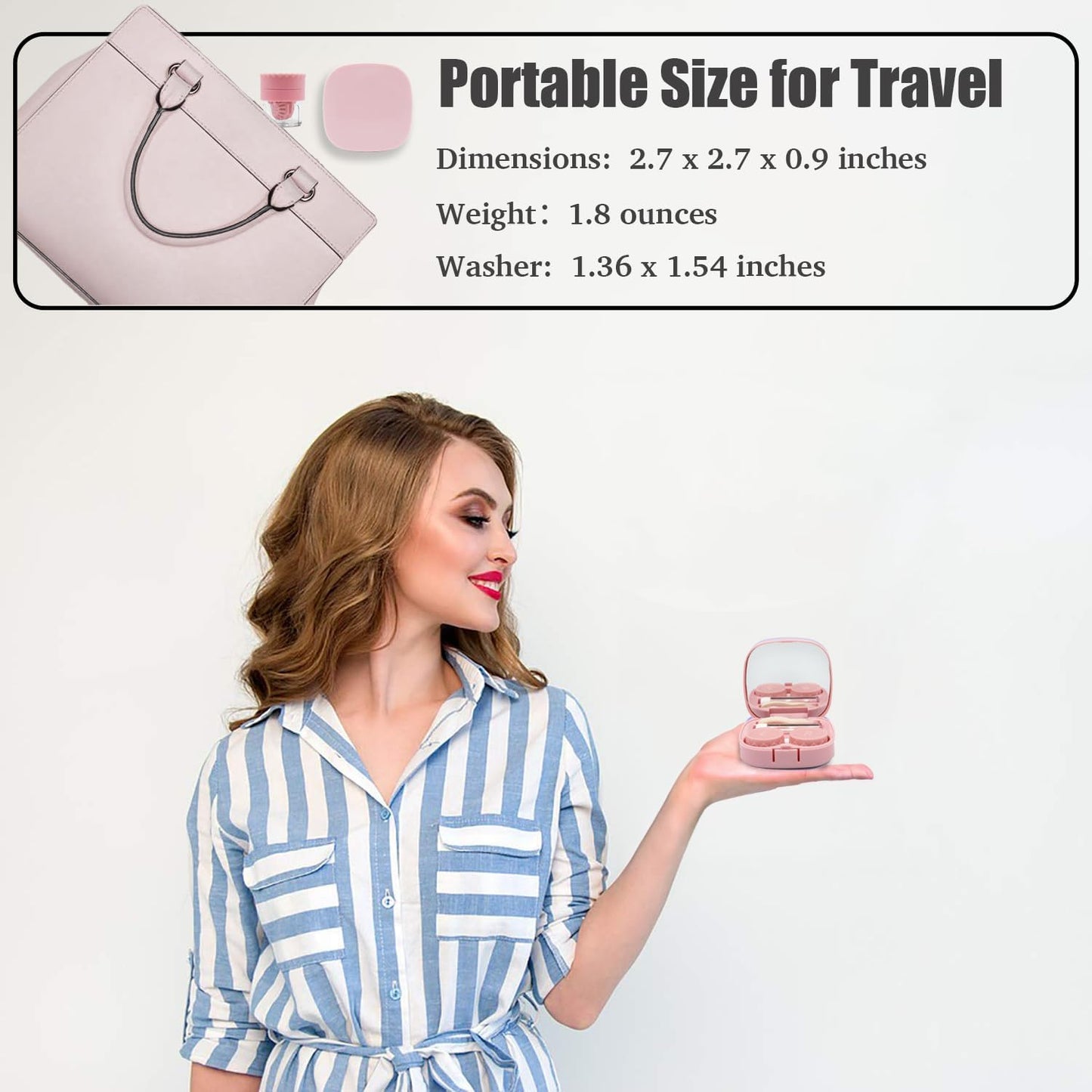 Cute Travel Contact Lens Case Kit – Pink with Applicator, Mirror & Solution Bottle
