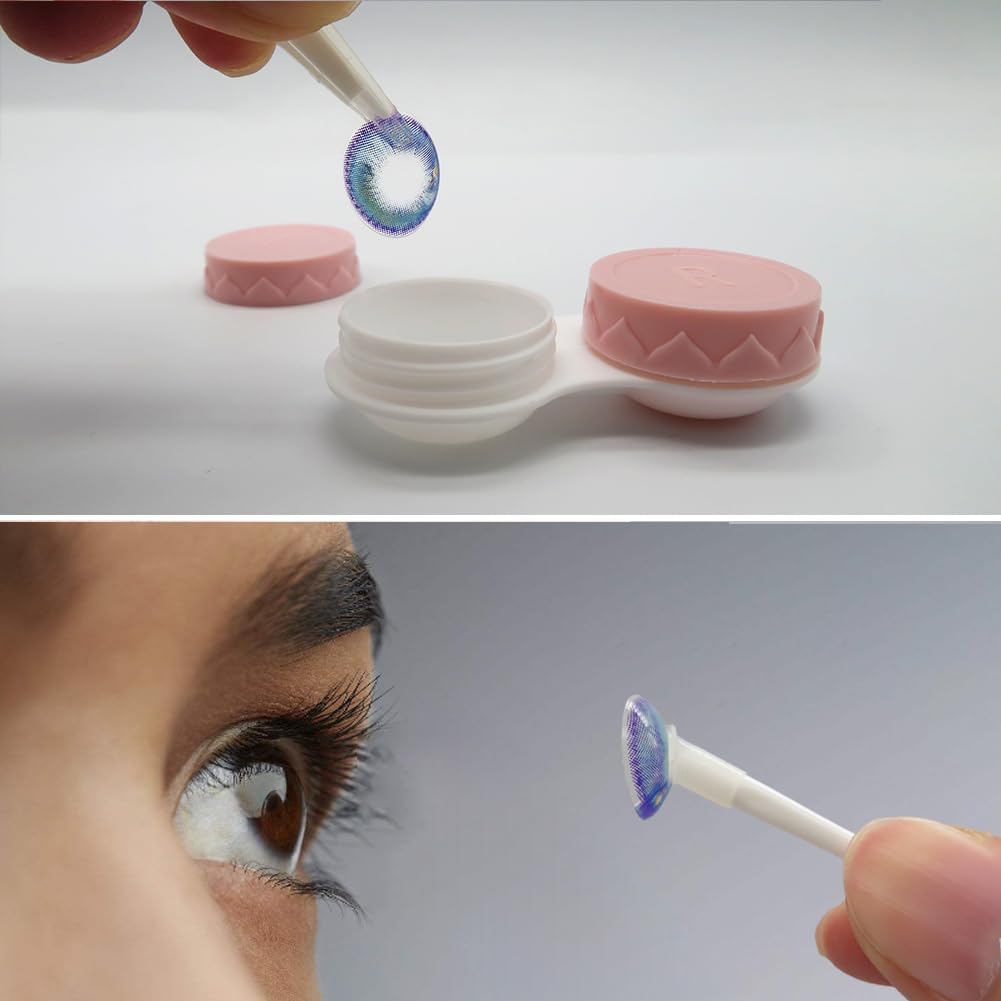 Cute Travel Contact Lens Case Kit – Pink with Applicator, Mirror & Solution Bottle
