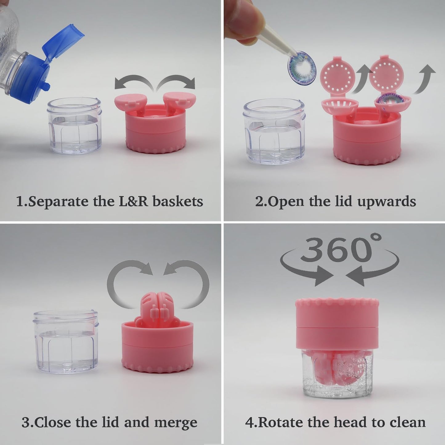 Cute Travel Contact Lens Case Kit – Pink with Applicator, Mirror & Solution Bottle