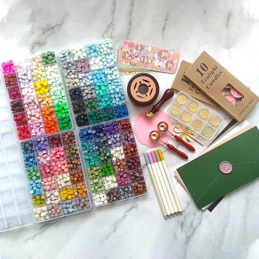 96 Colors Wax Seal Stamp Kit,2400Pcs Sealing Beads,All in one Wax Seal Kit with Sealing Stamps, Warmer,Spoon,Envelopes,Candles,Metallic Pen,for Wedding Invitations Wrapping Christmas Letters